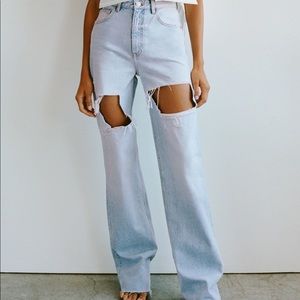 Zara High waisted wide leg jeans in light blue